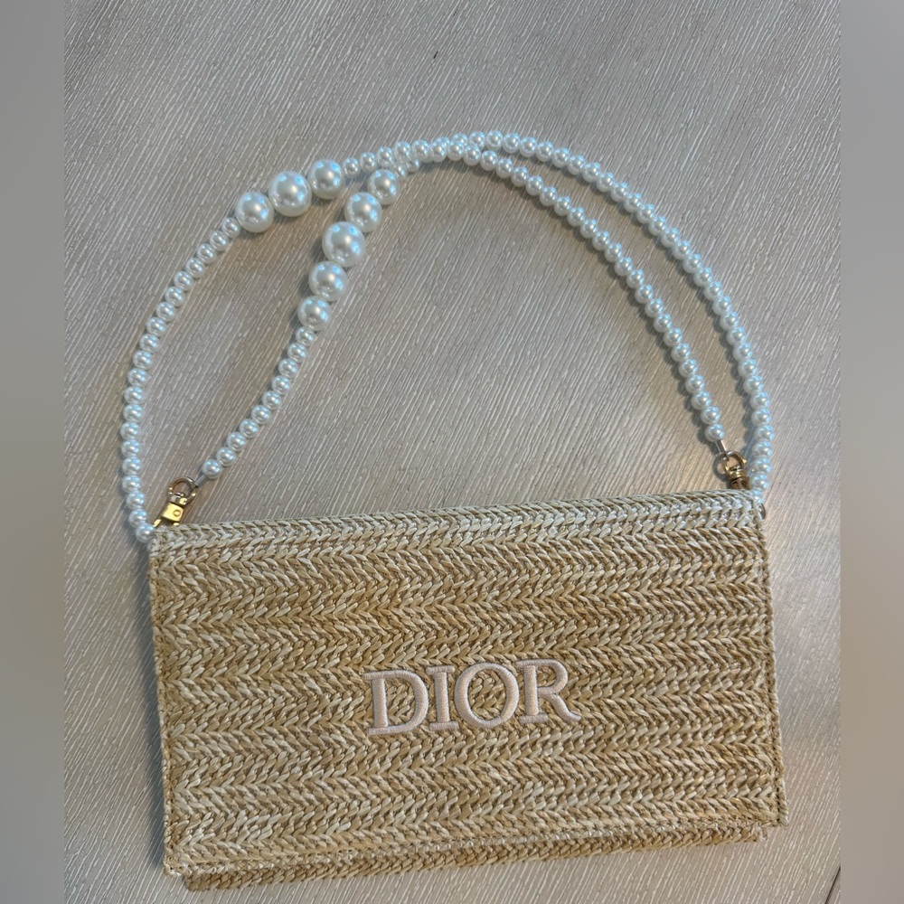 Dior Natural Straw Clutch with Pearl Handle